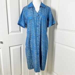 Vintage Made in Italy Blue Printed Mini Shirt Dress - Size Large